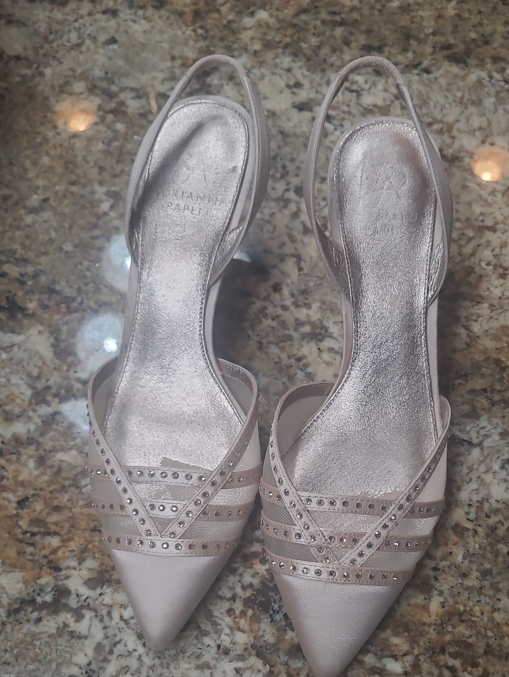 Adrianna Papell Blush Pointed-Toe Slingback Heels with Studded Straps